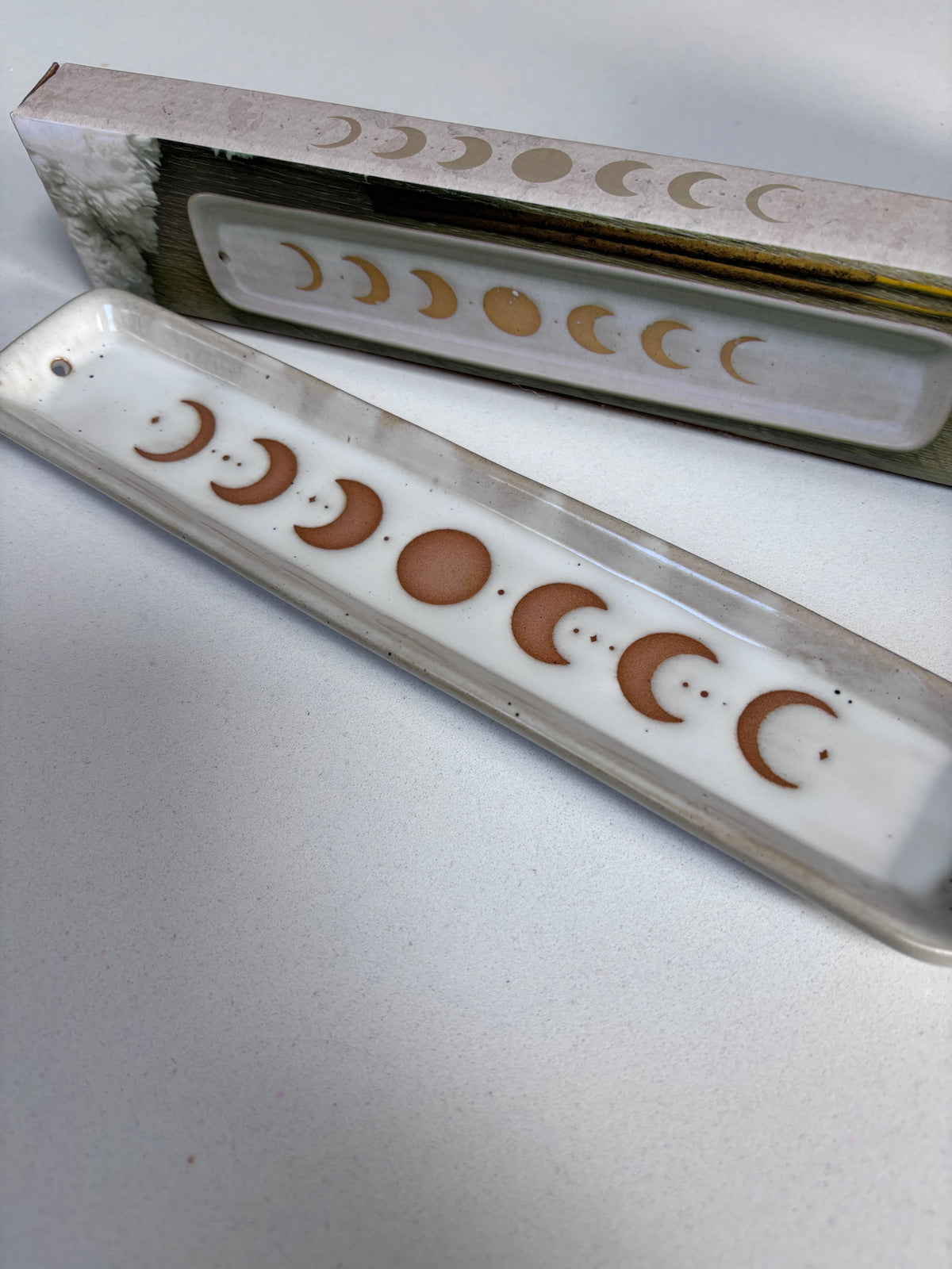 White Moon Phase Incense Holder
