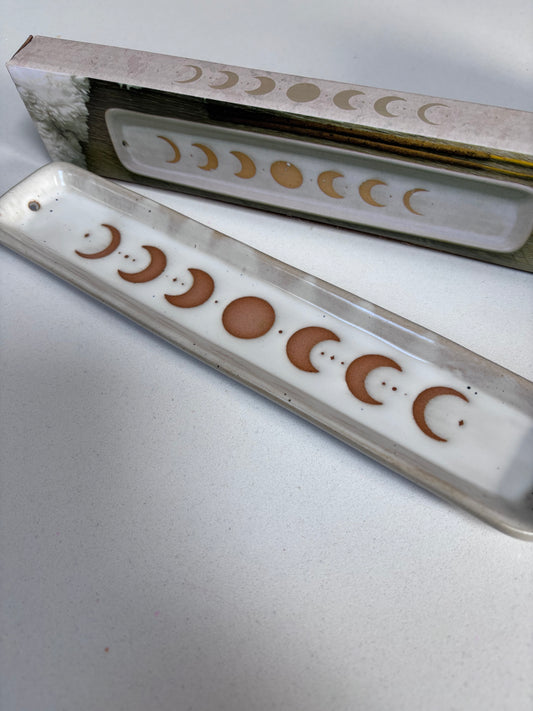 White Moon Phase Incense Holder